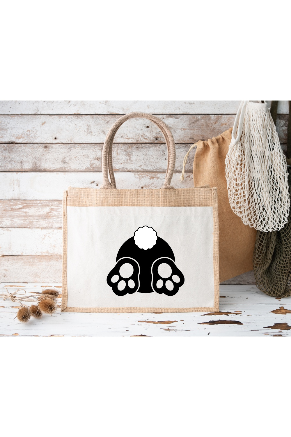 Personalisierte Jutetasche mit Hase-Motiv, umweltfreundlich und vielseitig, ideal für Einkäufe und Freizeit.