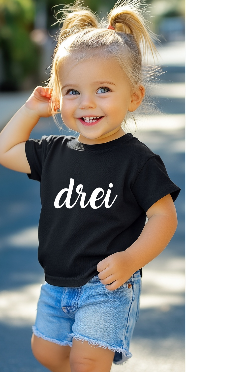 Kindergeburtstag T-Shirt mit "drei" Aufdruck, perfekt für besondere Anlässe.