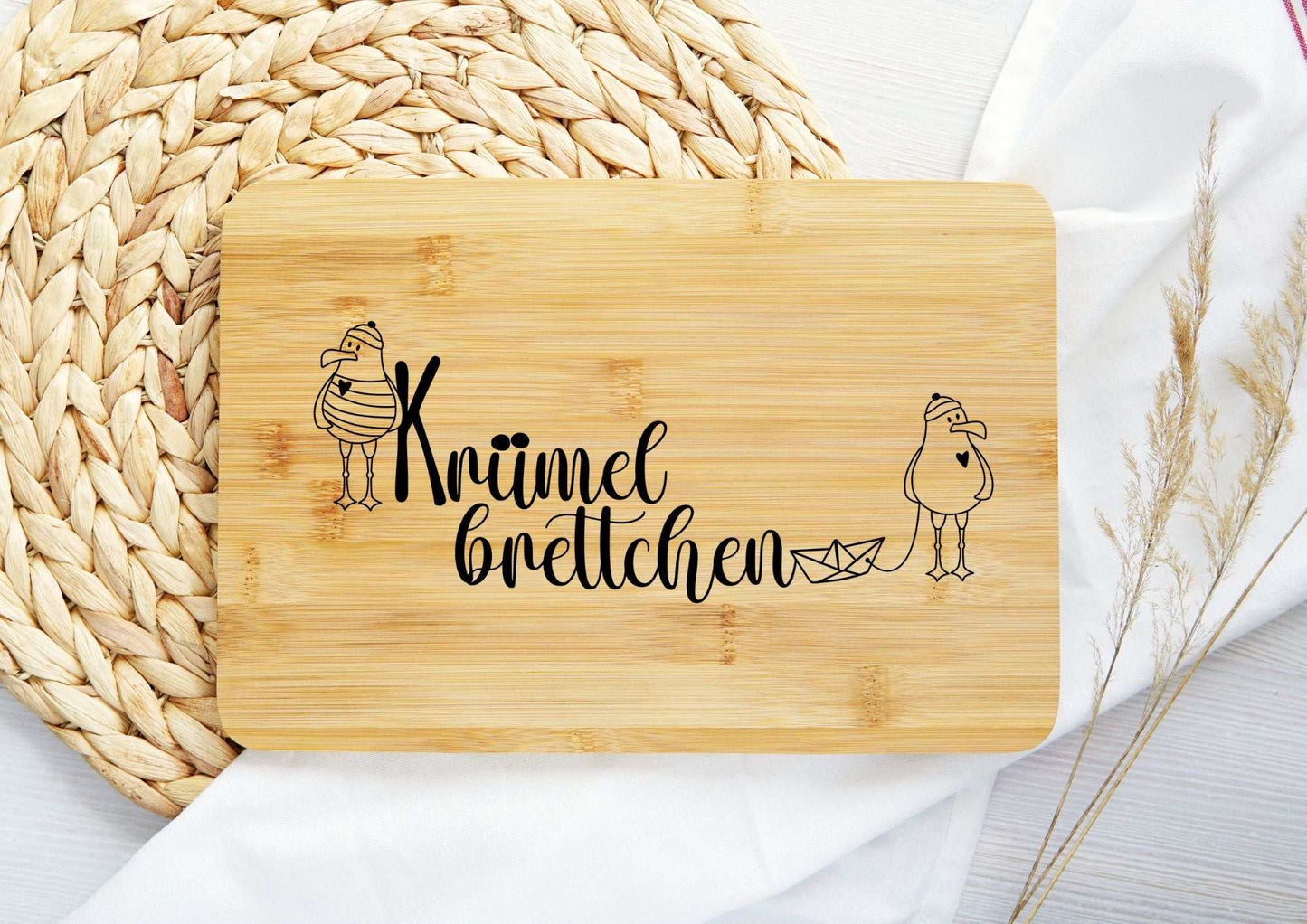 Frühstücksbrettchen "Krümelbrettchen" aus Birkenholz, stilvolles Design, ca. 23 x 15 cm.