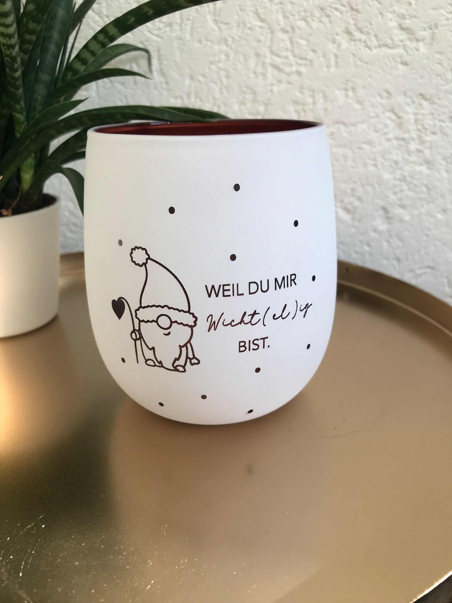 Windlicht Weihnachtsdeko mit Gravur, weiß-roségold, Geschenkidee.