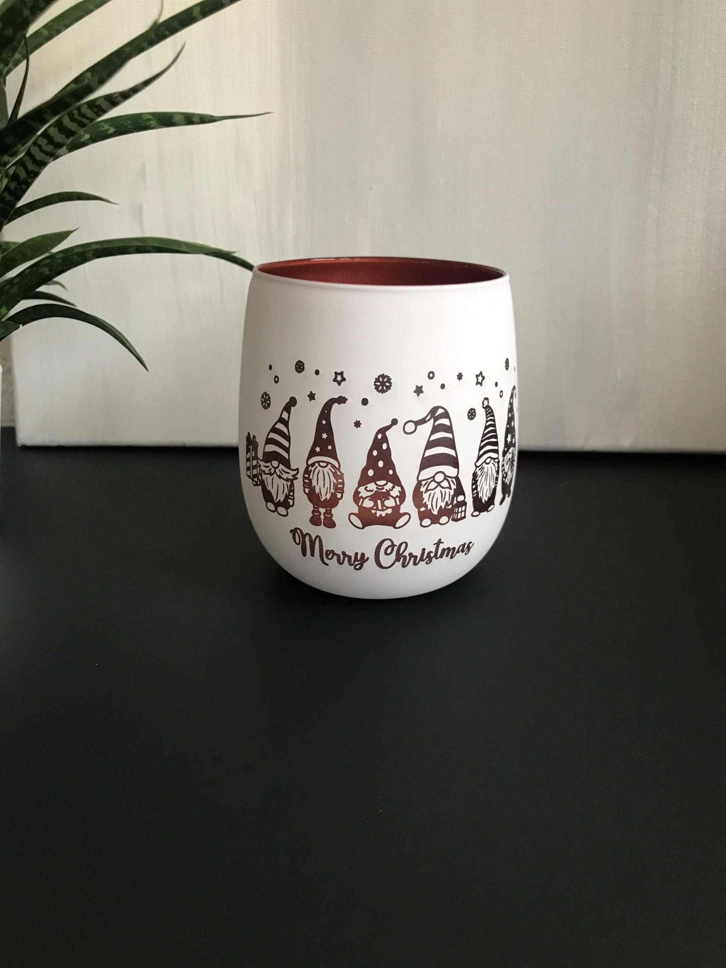 Weihnachtliches Windlicht mit Gravur, Geschenkidee, Dekoration, weiß-roségold, 450 ml.