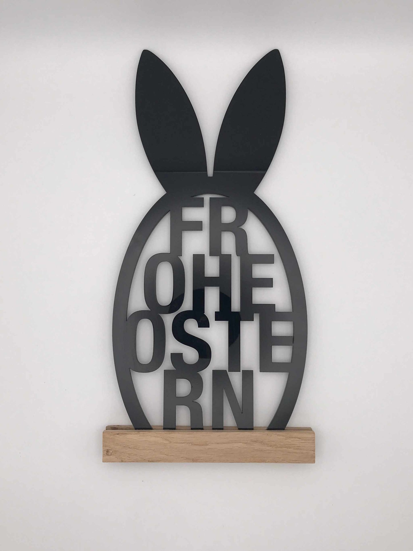 Osterdekoration "Frohe Ostern" Schriftzug aus Acryl mit Holzklötzchen, festliche Deko.