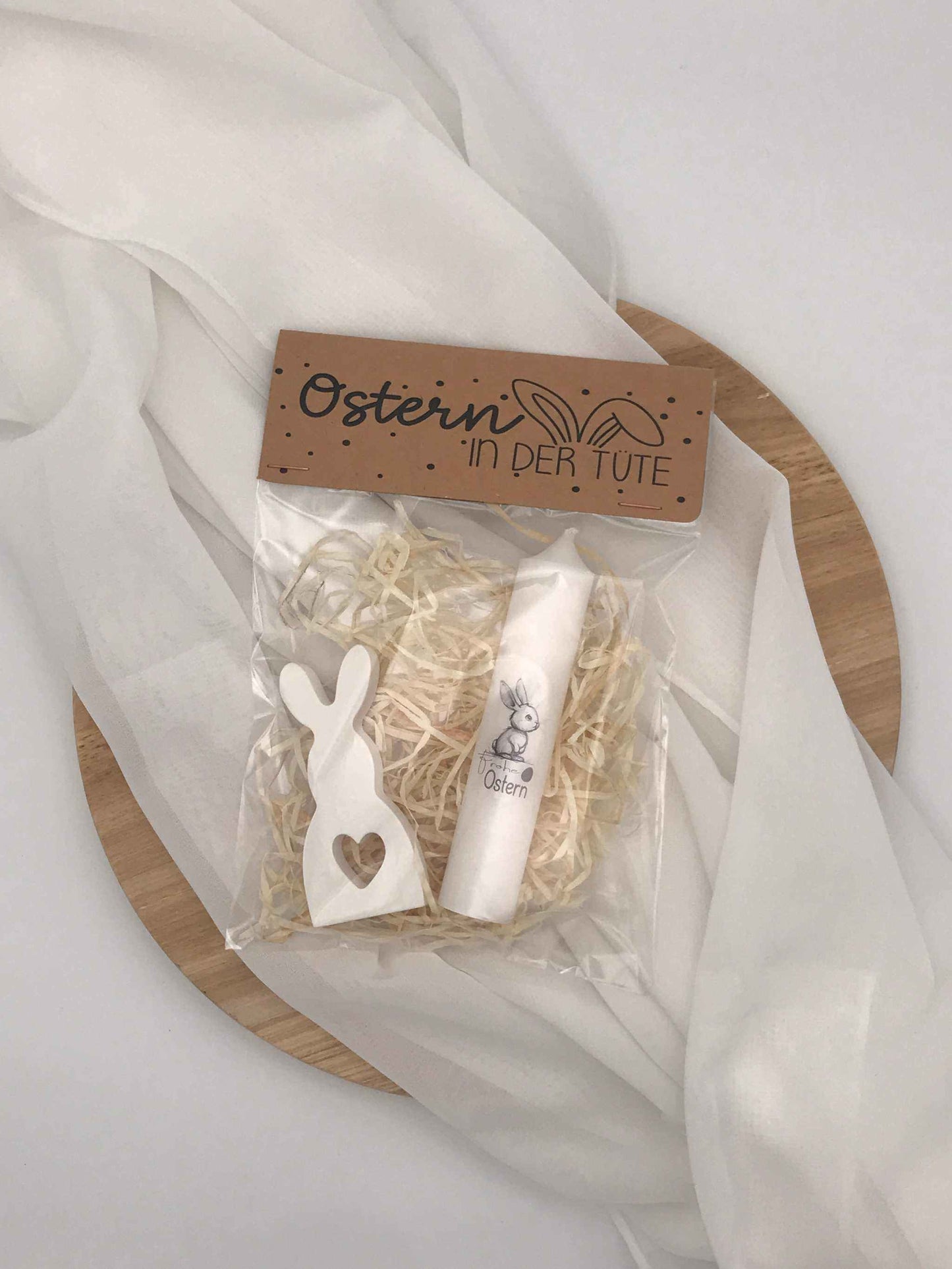 Easter gift candle set with ceramic bunny and candle in decorative box.