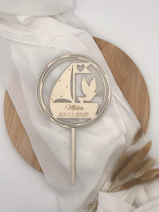 Caketopper Taufe for Baptisms with Personalized Engraving on Wooden Base
