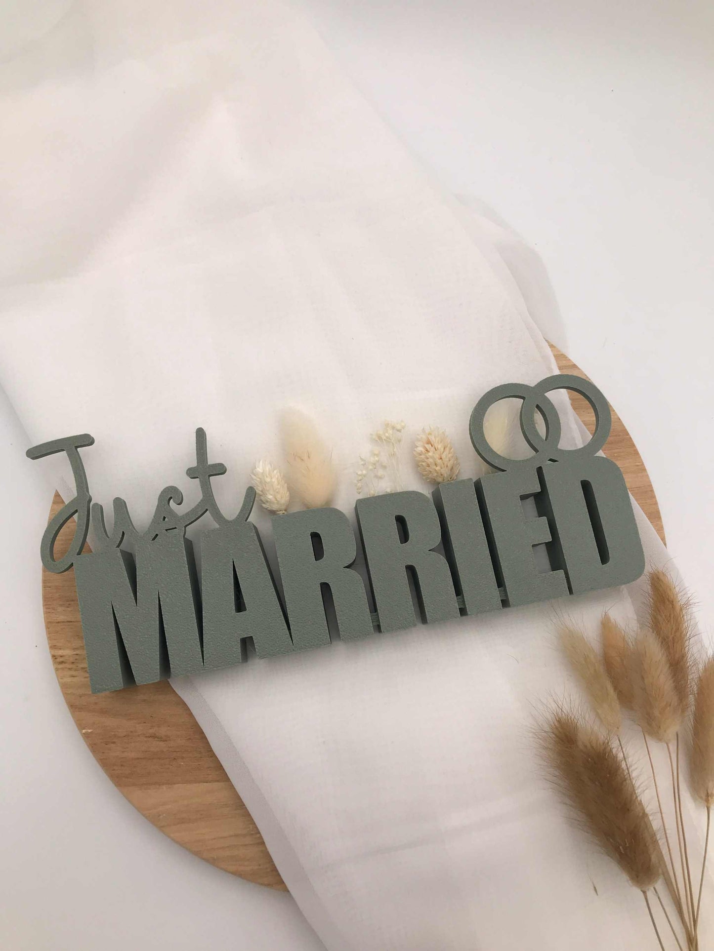 Tischaufsteller Just Married 3D Druck – Hochzeit Deko mit Trockenblumen – Verschiedene Farben