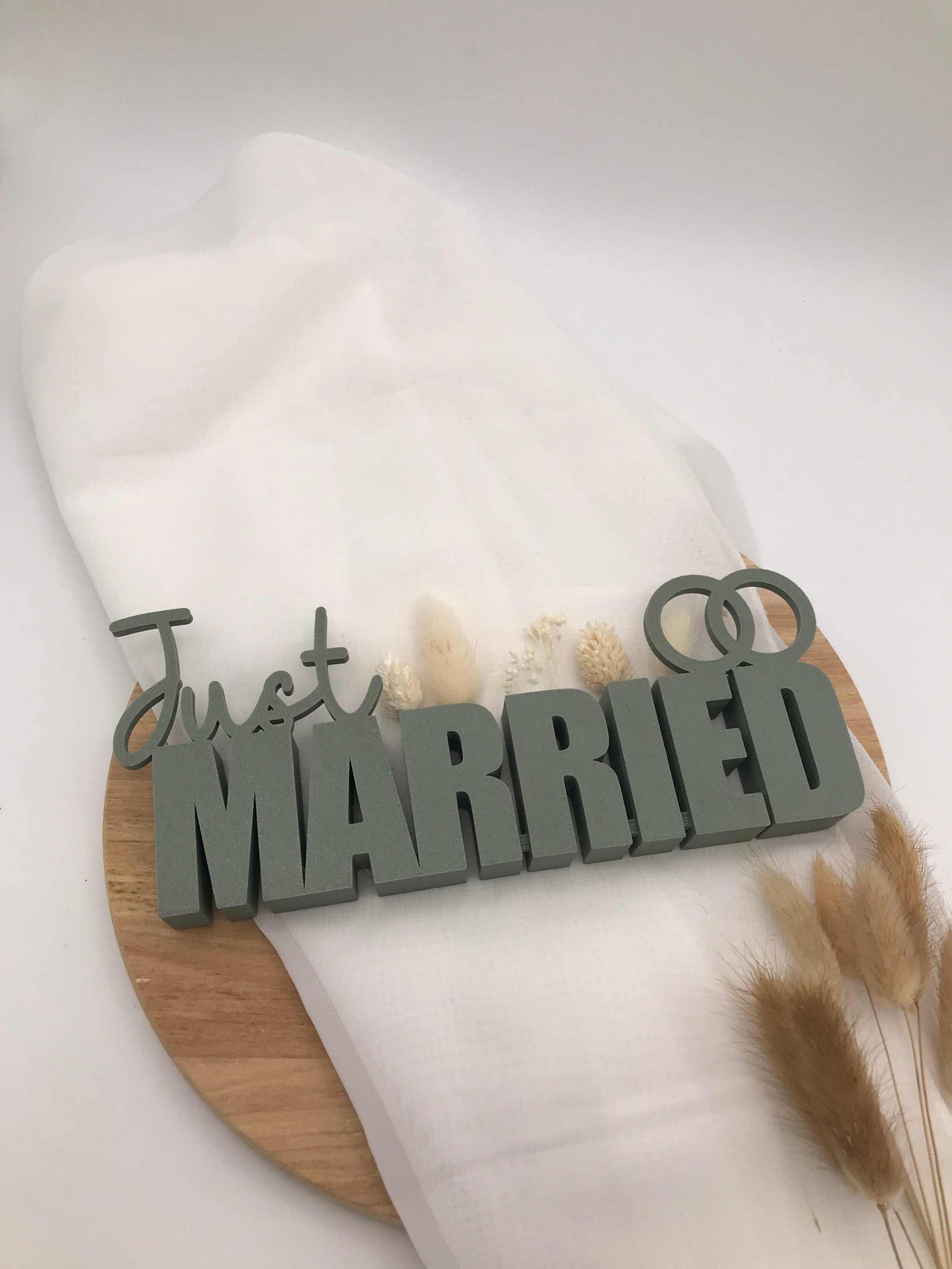 Tischaufsteller Just Married 3D Druck – Hochzeit Deko mit Trockenblumen – Verschiedene Farben
