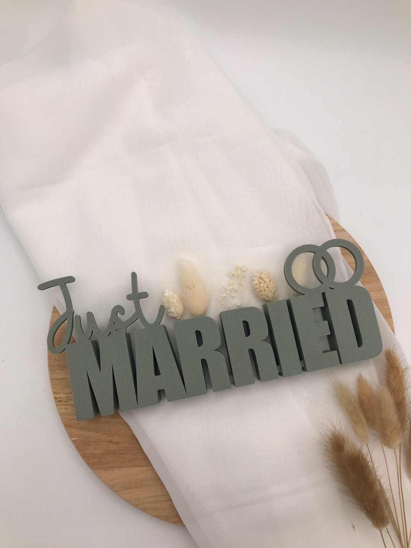 Tischaufsteller Just Married 3D Druck – Hochzeit Deko mit Trockenblumen – Verschiedene Farben
