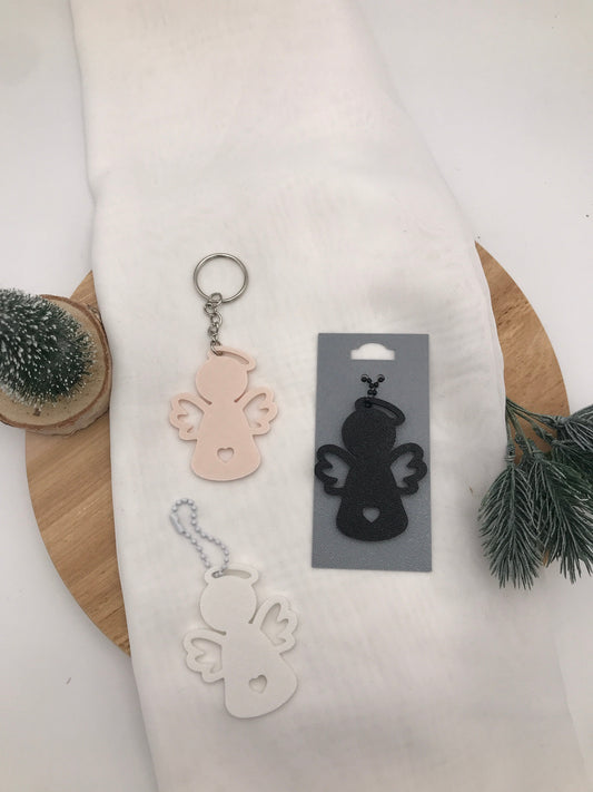 Engel Schlüsselanhänger aus nachhaltigem PLA in drei Farben als Schutzengel Geschenk und Accessoire