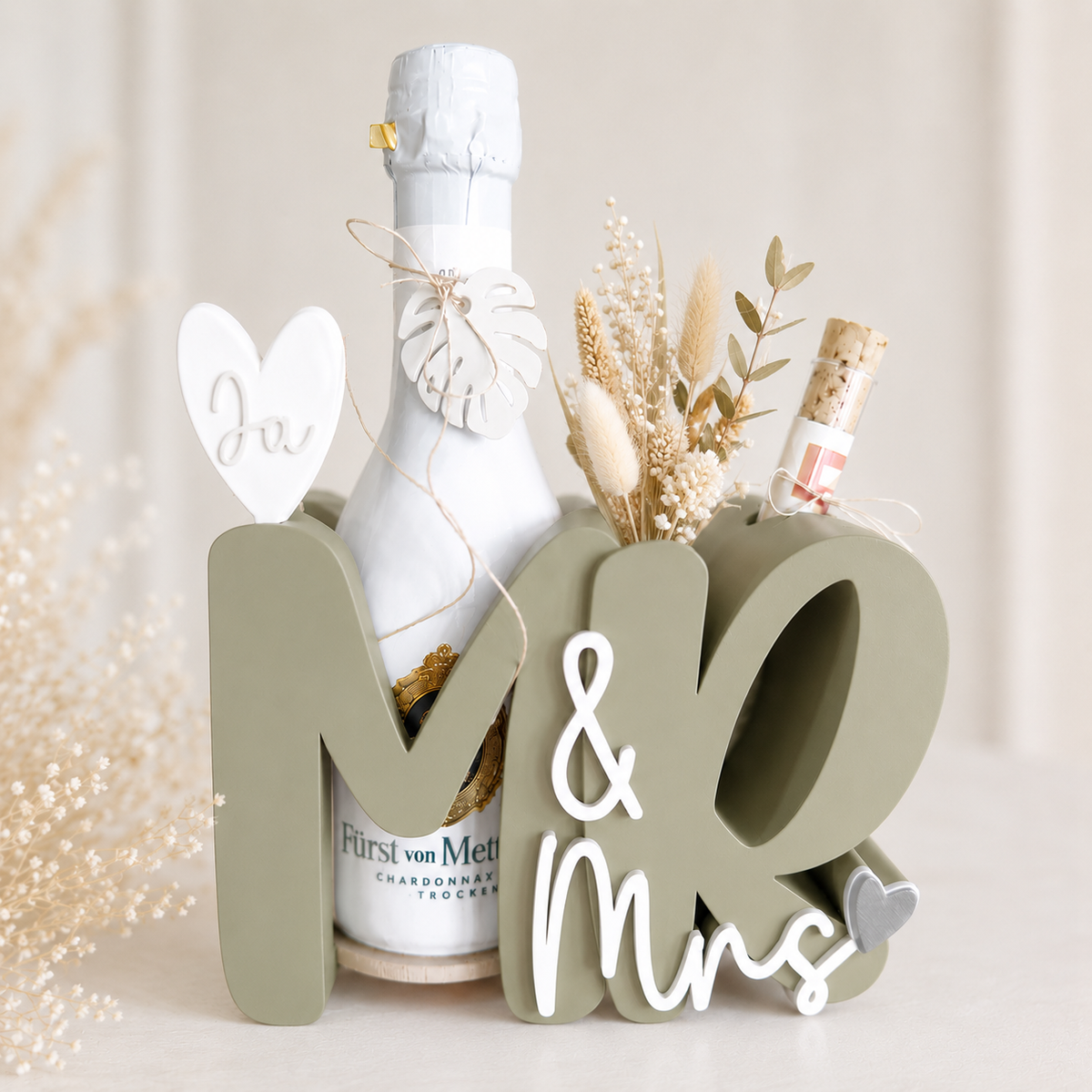 Personalisierte MR & MRS Hochzeitsdekoration aus PLA in Pastellfarben für romantische Hochzeitstafel