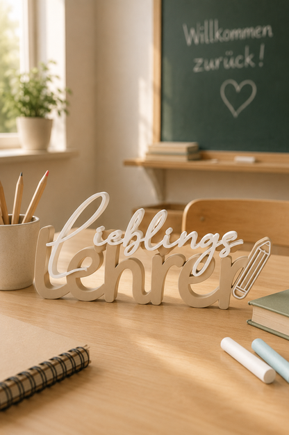 Lieblingslehrer Aufsteller aus 3D Druck als individuelles Geschenk zur Einschulung, ca. 20 cm groß