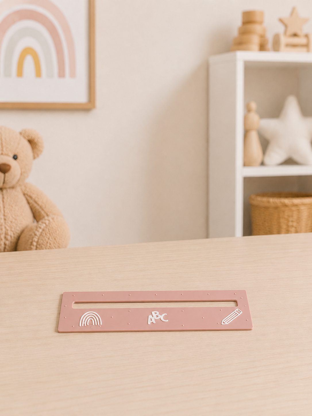 Bunte 3D-gedruckte Lesehilfe für Schulanfänger zur Unterstützung beim Lesenlernen