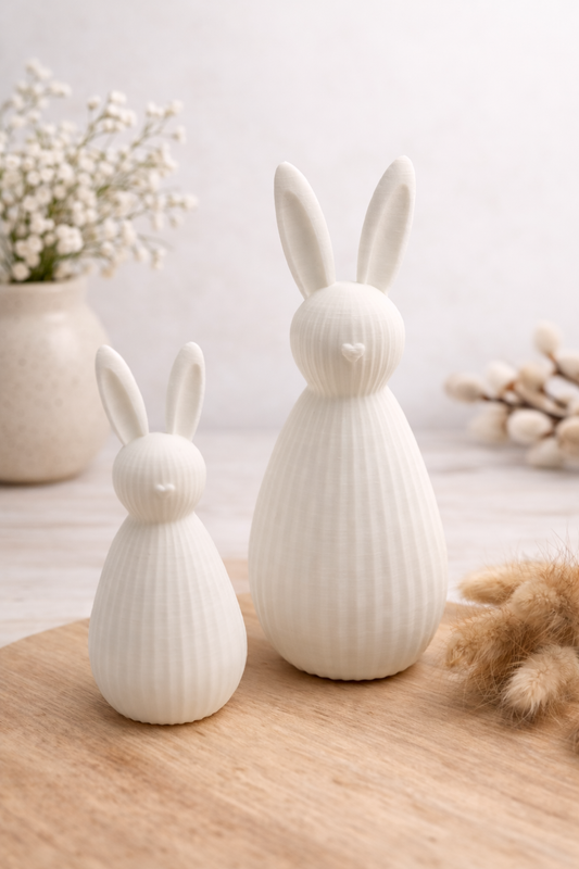 Moderner minimalistischer weißer 3D-gedruckter Osterhase aus PLA für Frühlings- und Osterdeko