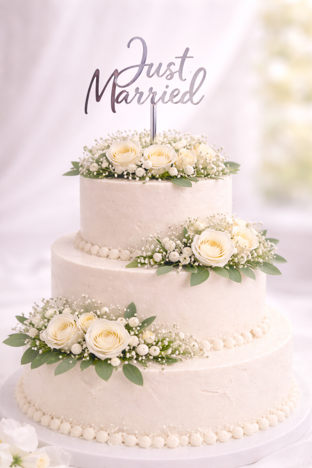 Eleganter „Just Married“ Caketopper aus Acryl in Gold, Silber oder Roségold für Hochzeitstorten