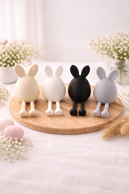 Moderne Hasen Osterdeko aus PLA mit wackelnden Beinen als frühlingshafte 3D-Druck Sitzhasen