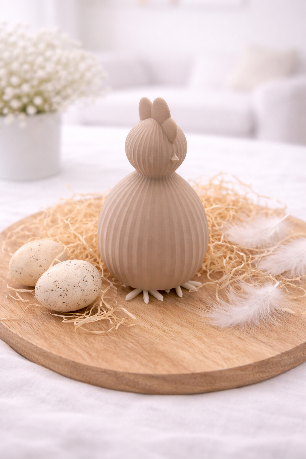 Minimalistisches 3D-gedrucktes PLA-Huhn „Molli“ stehend oder sitzend als moderne Ostern Deko