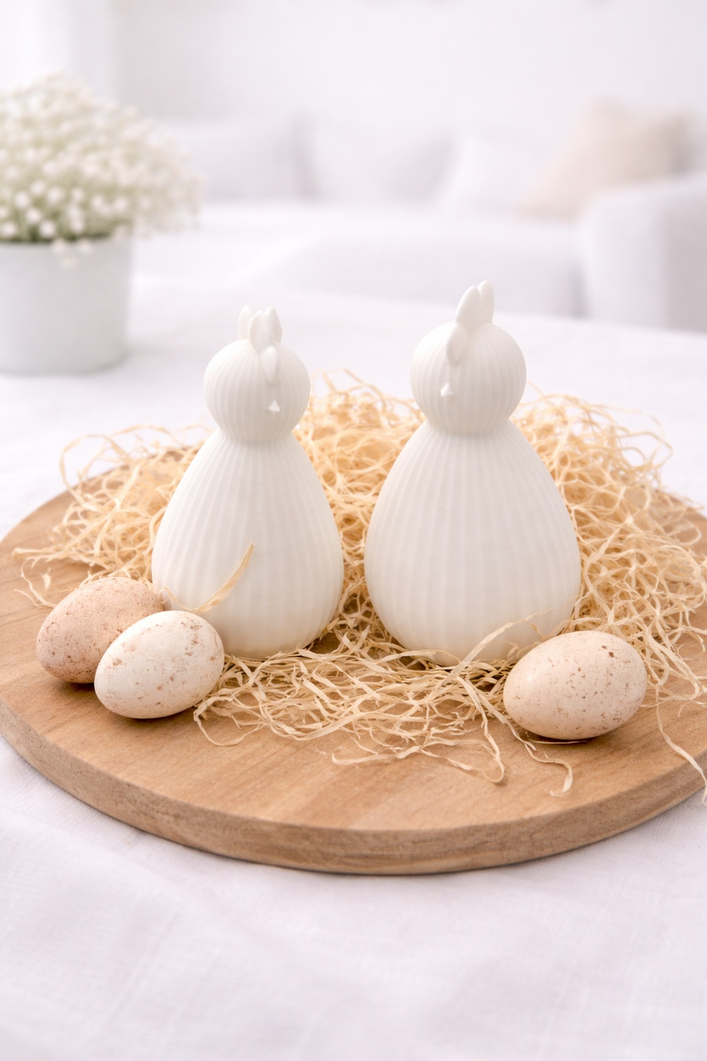 Minimalistisches PLA 3D-gedrucktes Huhn „Gerda“ in zwei Größen als moderne Osterdeko im skandinavischen Stil