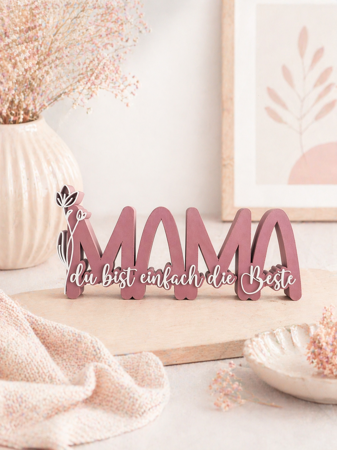 Modernes Mama Dekoschild in Pastelltönen mit Schriftzug „Du bist einfach die Beste“