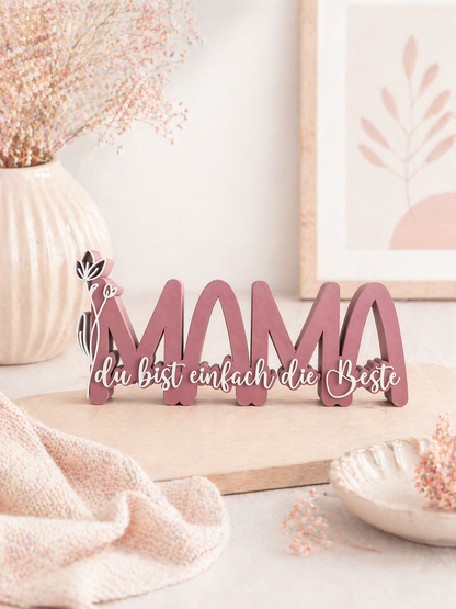 Modernes Mama Dekoschild in Pastelltönen mit Schriftzug „Du bist einfach die Beste“