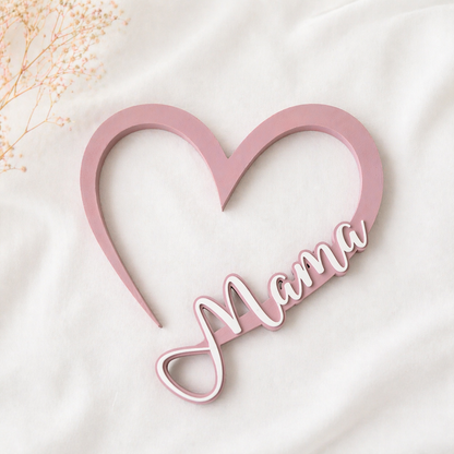 Mama Herz Dekoschild – moderne Deko mit Schriftzug – Geschenk für Mama – Muttertagsgeschenk