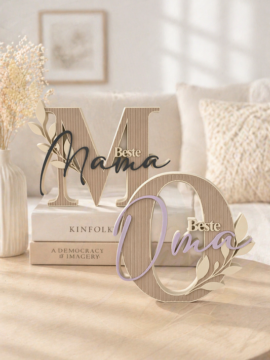 Personalisierte Deko-Schilder „Beste Mama“ / „Beste Oma“ in Holzoptik mit 3D Druck, ideales Geschenk für Muttertag und besondere Anlässe