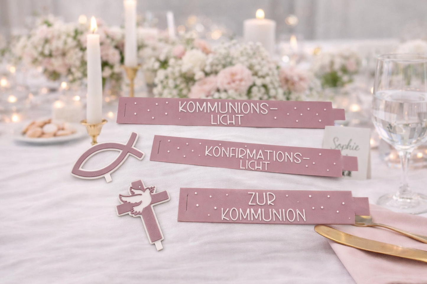 Gastgeschenk Kerze im Glas zur Kommunion mit christlichem Fischsymbol