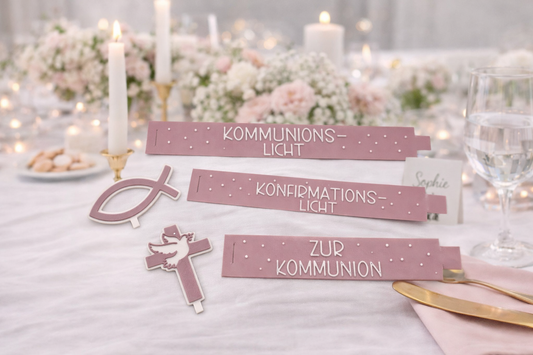 Gastgeschenk Kerze im Glas zur Kommunion mit christlichem Fischsymbol