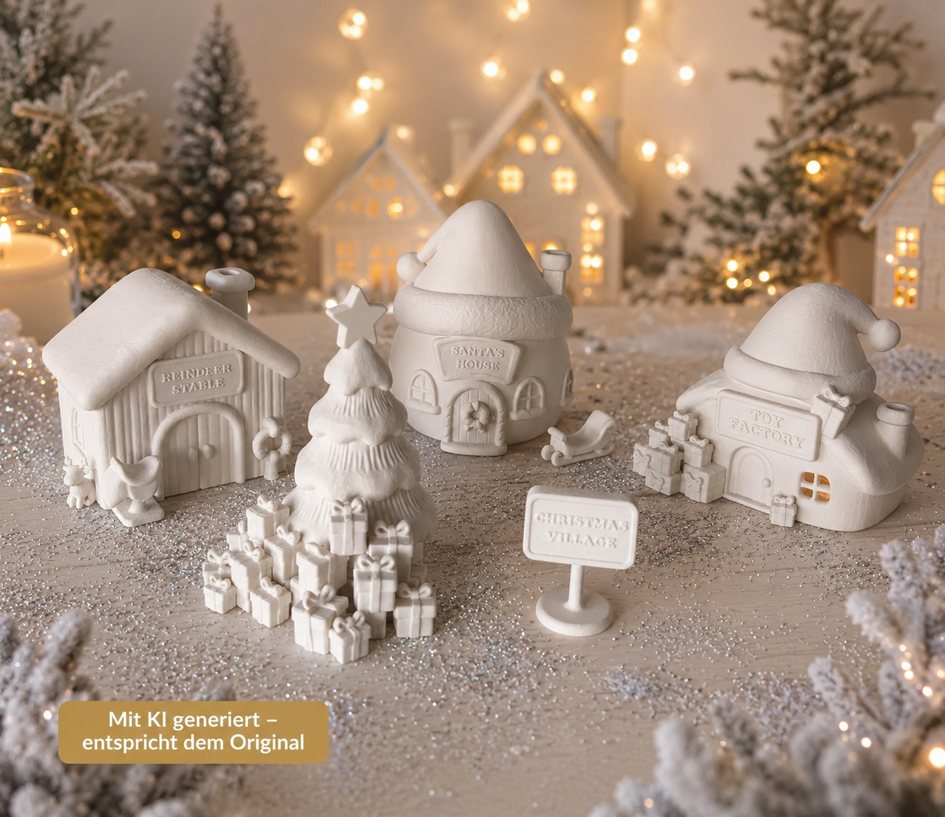 Weihnachtsdorf aus PLA mit Santa Haus, Toy Factory, Rentierstall und Weihnachtsbaum als 3D-Druck Dekoration