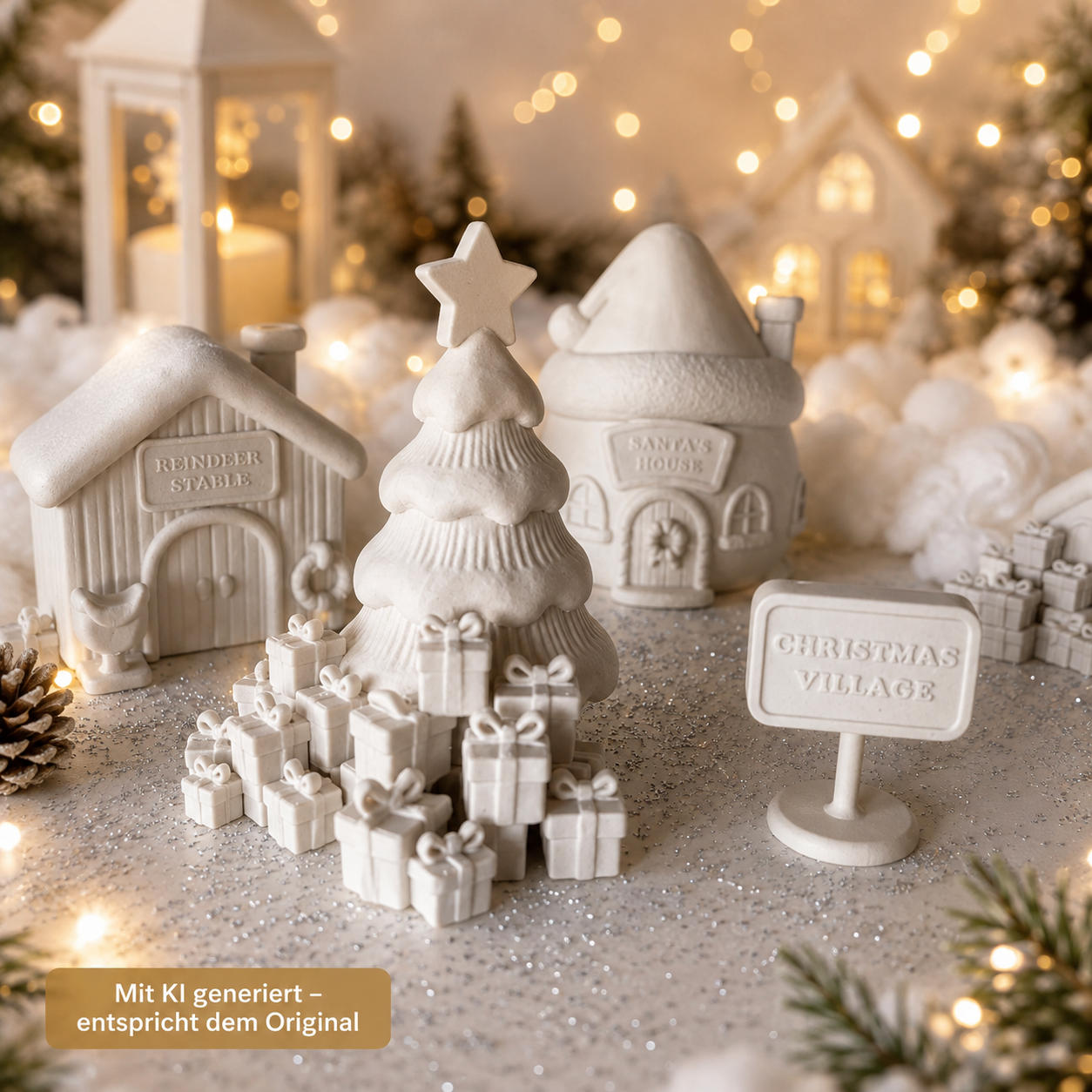 Weihnachtsdorf aus PLA mit Santa Haus, Toy Factory, Rentierstall und Weihnachtsbaum als detailreiche 3D-Druck Dekoration