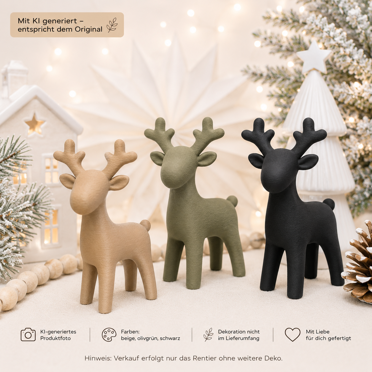 Modernes Rentier aus PLA im 3D-Druck, Weihnachtsdeko in zwei Größen oder als Set, skandinavischer Stil