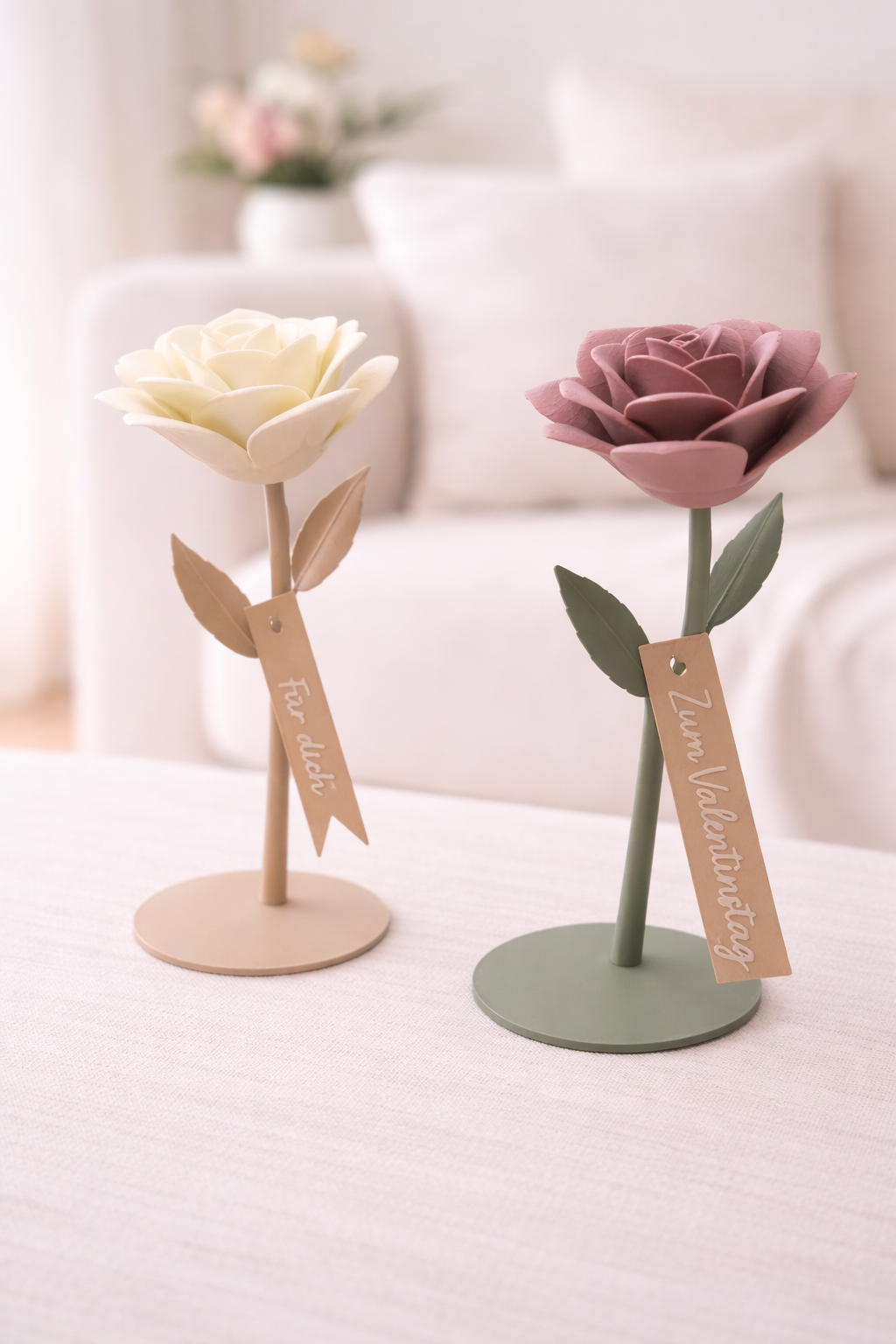 Rose aus PLA – nachhaltige 3D-gedruckte Dekoration mit Spruchanhänger