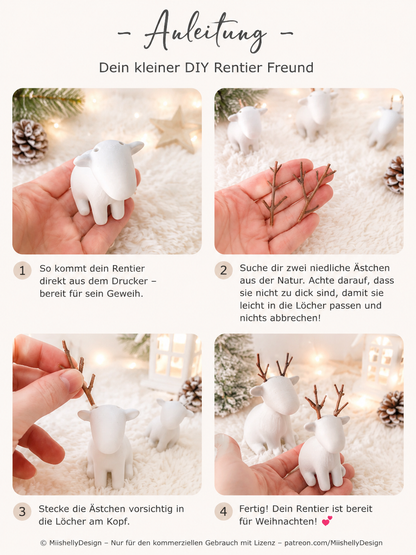 Schneemann & Rentier aus PLA – winterliche Weihnachtsdeko in 3 Größen