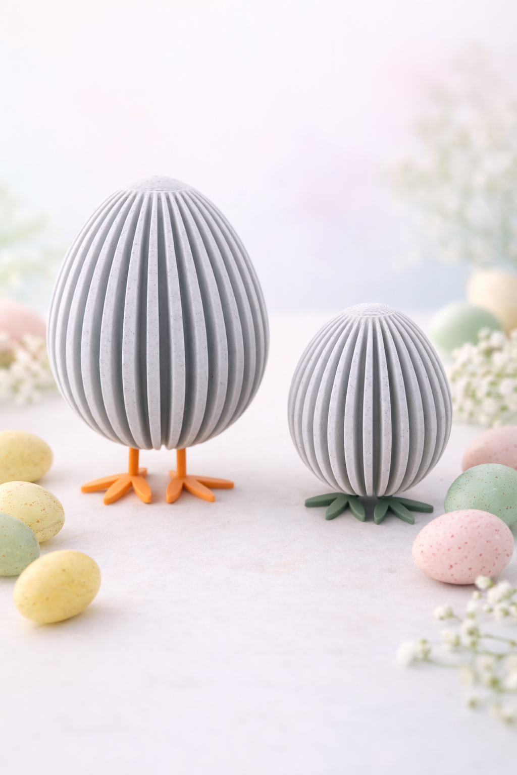 Modernes graues Osterei mit Füßen als minimalistische Osterdekoration