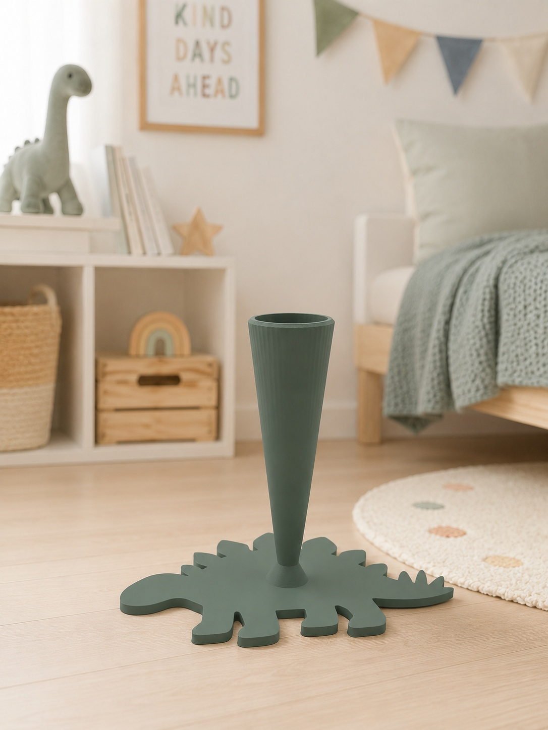 Personalisierbarer 3D-gedruckter Dino-Schultütenständer in Pastellfarben für sicheren Stand und Dekoration am Schulanfang