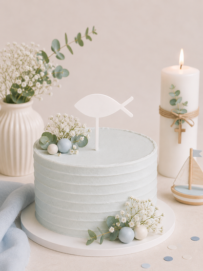 Bunte Caketopper aus PLA mit Fisch, Taube und Regenbogen für Taufe und Kommunion