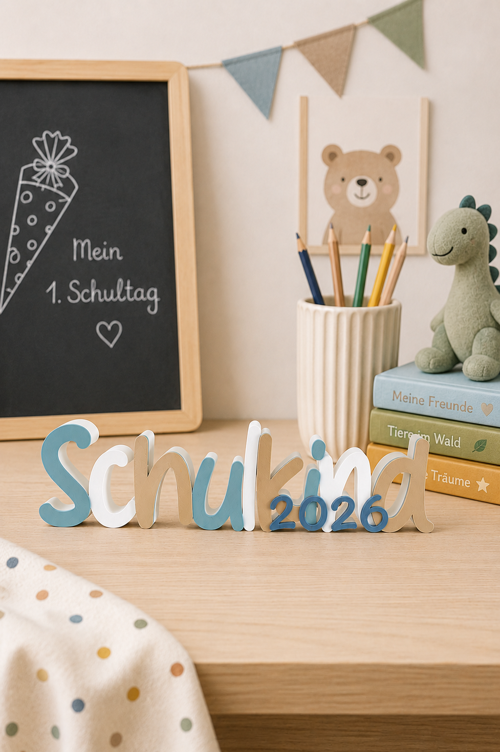 Moderner Schulkind Aufsteller aus PLA als Einschulungsdeko 2026 für Geschenketisch und Kinderzimmer