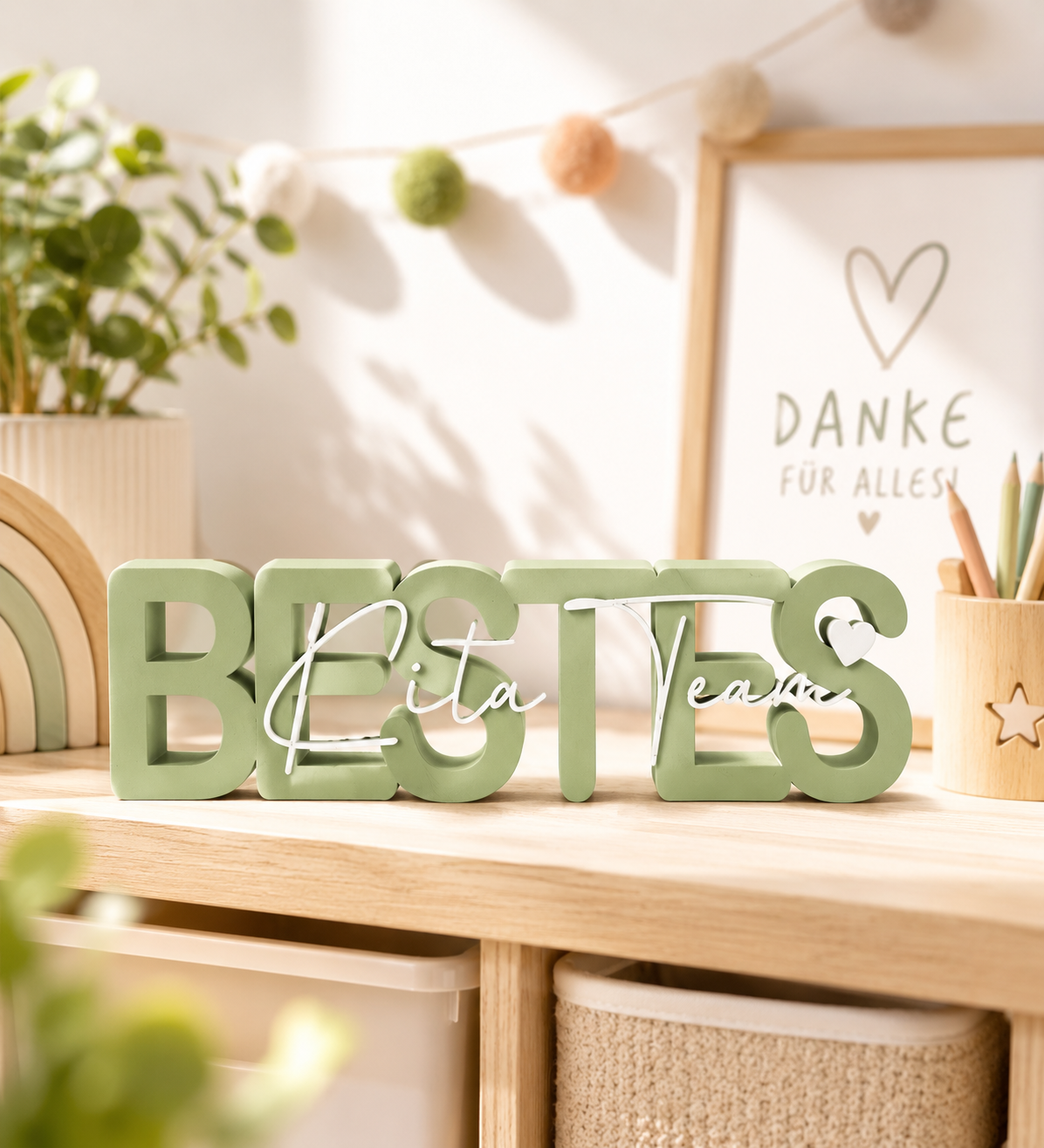 3D-Druck Aufsteller „Bestes Kita-Team“ als Abschiedsgeschenk für Kindergarten Erzieher:innen