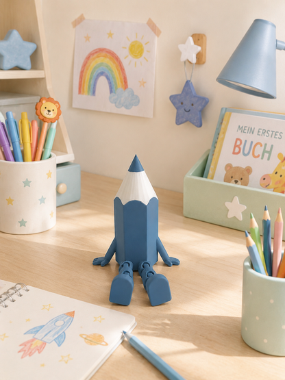 Bunter 3D-gedruckter Stift mit Wackelbeinen als Einschulungsdekoration