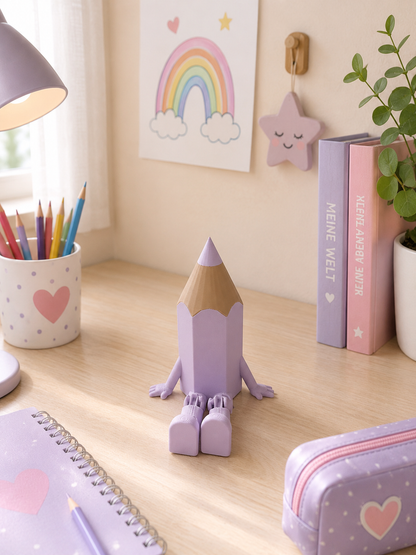 3D-gedruckter Dekostift mit Wackelbeinen in verschiedenen Farben zur Einschulung