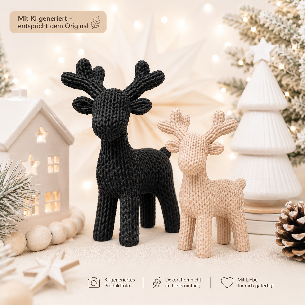 Rentier Deko in Strickoptik aus PLA | 2 Größen oder Set | Weihnachtsdeko