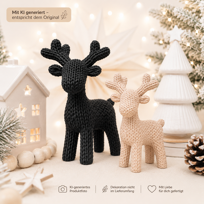 Rentier Deko in Strickoptik aus PLA | 2 Größen oder Set | Weihnachtsdeko