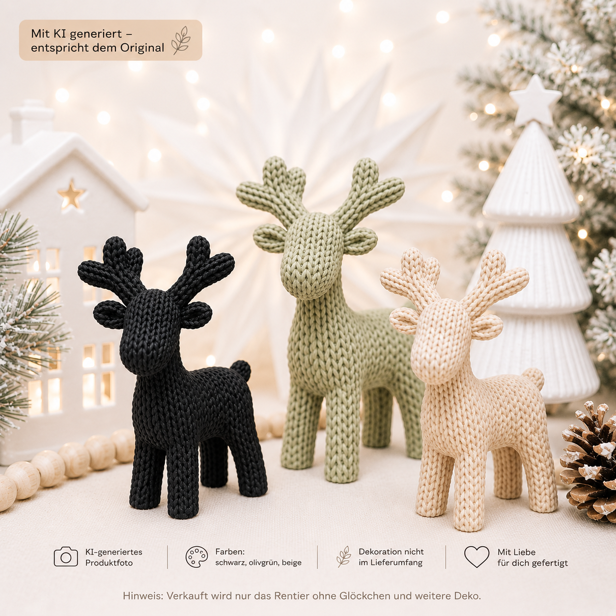 Rentier Deko in Strickoptik aus PLA | 2 Größen oder Set | Weihnachtsdeko