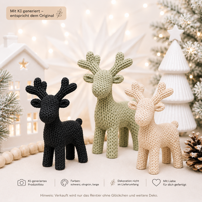 Rentier Deko in Strickoptik aus PLA | 2 Größen oder Set | Weihnachtsdeko