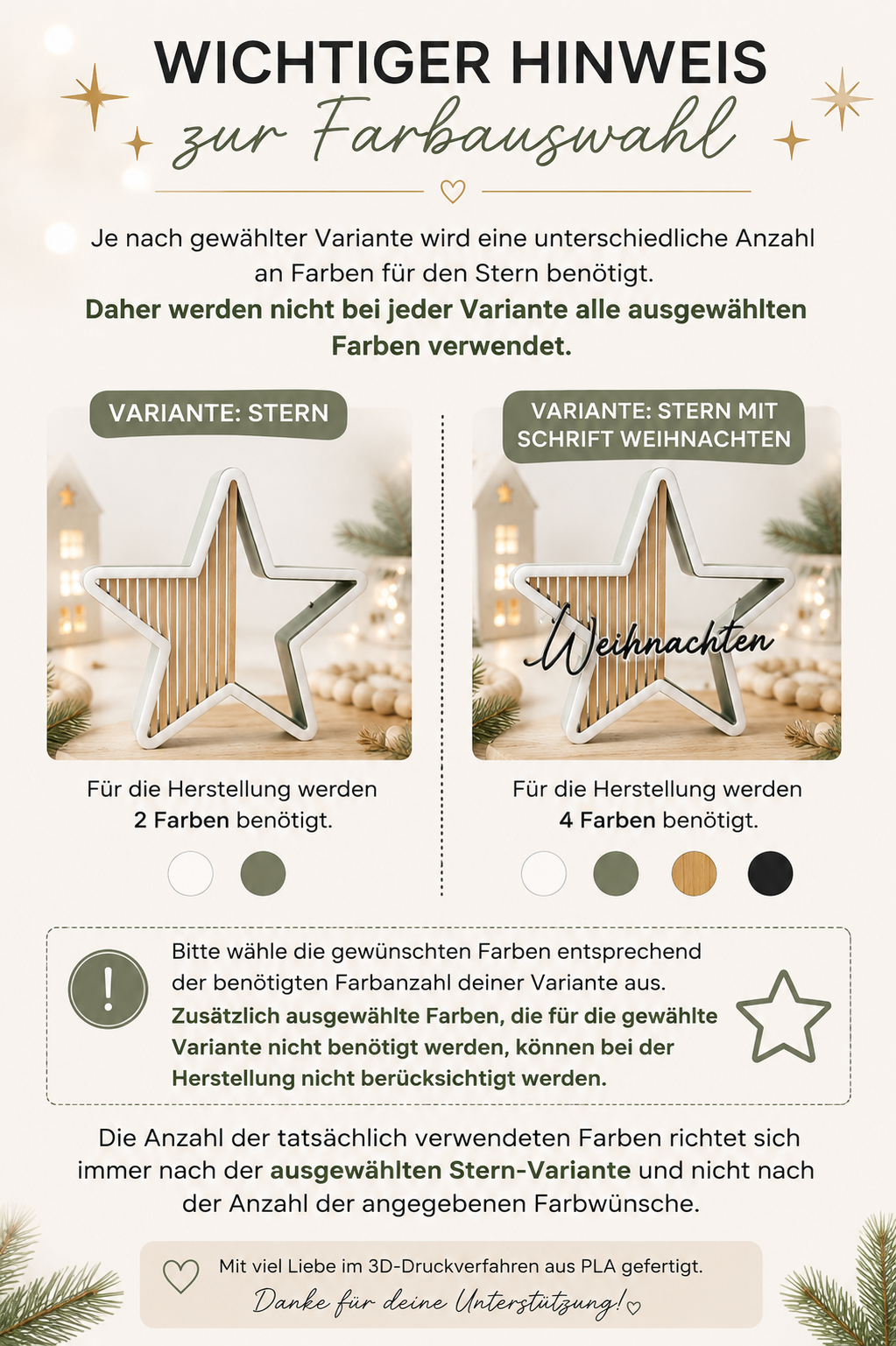 Weihnachtssterne Deko aus PLA – moderne Sterne in verschiedenen Größen & Farben