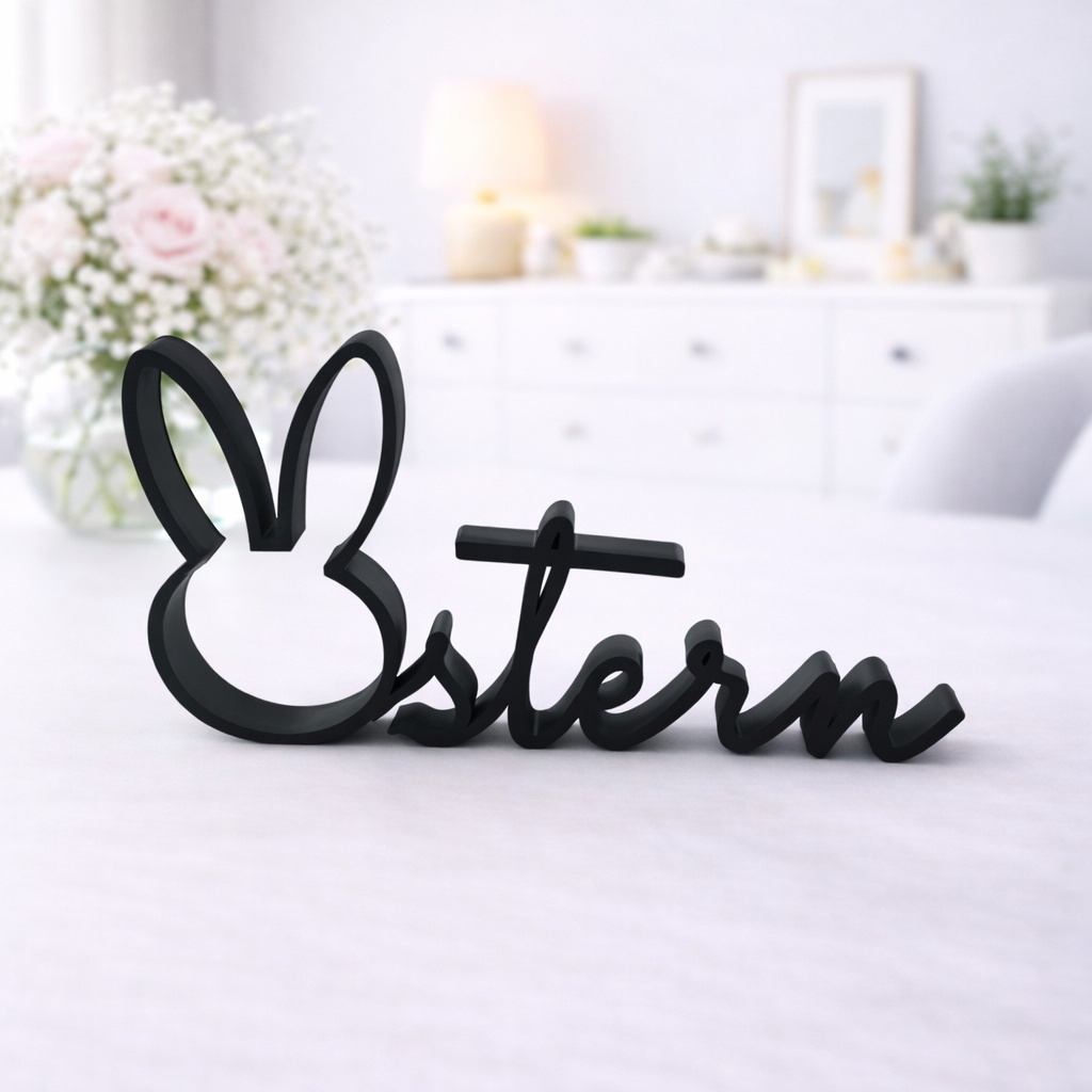 Moderner Ostern Schriftzug mit Hasenmotiv als stilvolle Osterdekoration für Zuhause