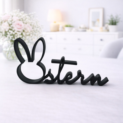 Moderner Ostern Schriftzug mit Hasenmotiv als stilvolle Osterdekoration für Zuhause