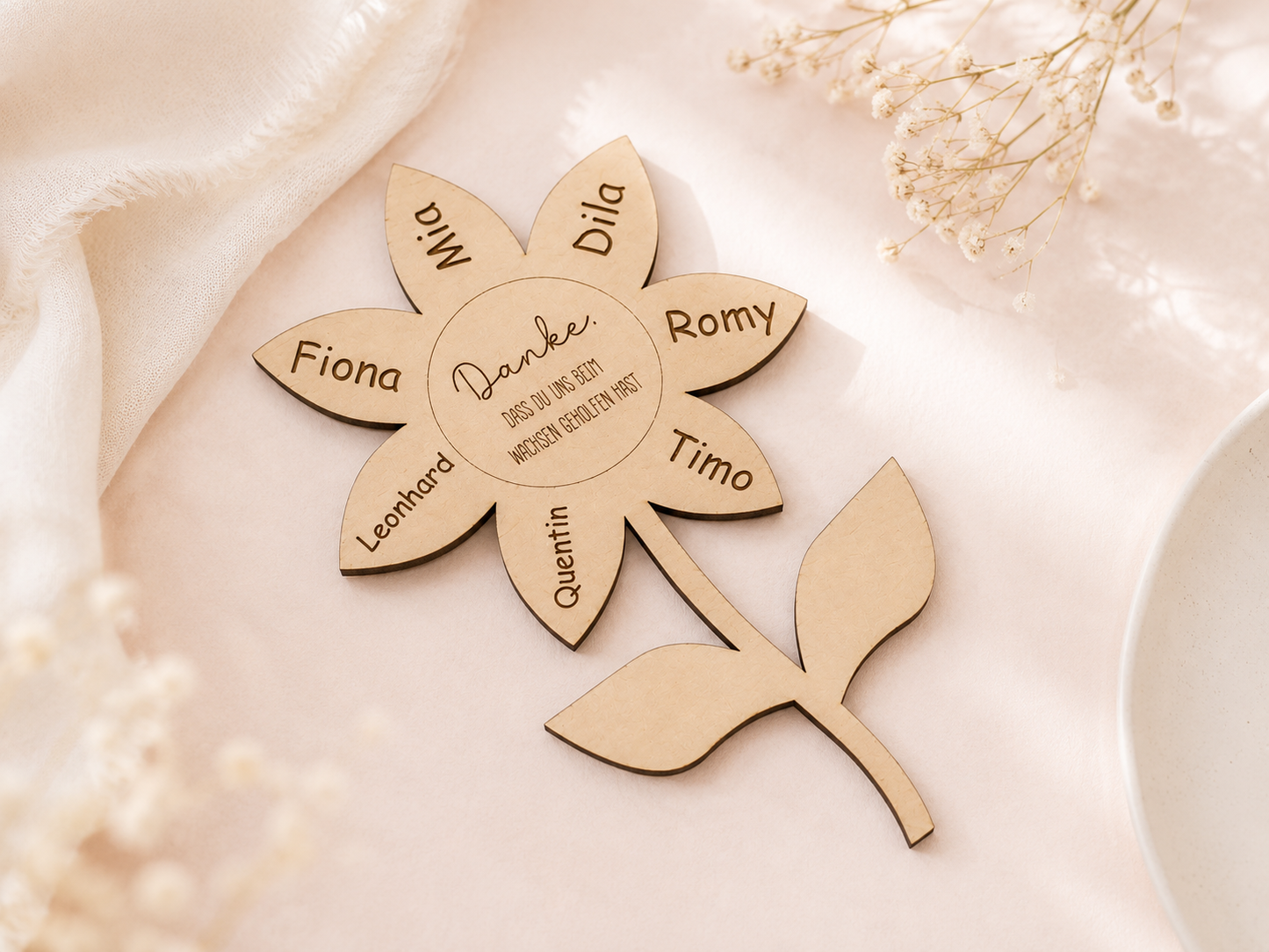 Personalisierte Abschiedsgeschenk-Blume mit Kindernamen für Erzieherin im Kindergarten und Grundschule