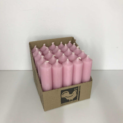 Stabkerzen 10 cm lang, 22 mm Durchmesser, rosa, umweltfreundlich, in Deutschland hergestellt.