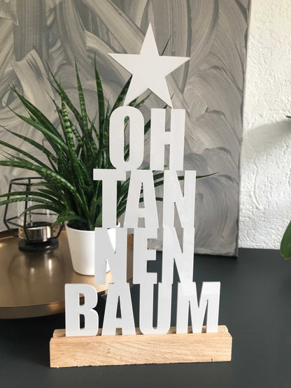 Weihnachtsdekoration "Oh Tannenbaum" Schriftzug aus Acryl und Holzklötzchen, festliche Deko.