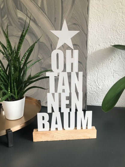 Weihnachtsdekoration "Oh Tannenbaum" Schriftzug aus Acryl und Holzklötzchen, festliche Deko.