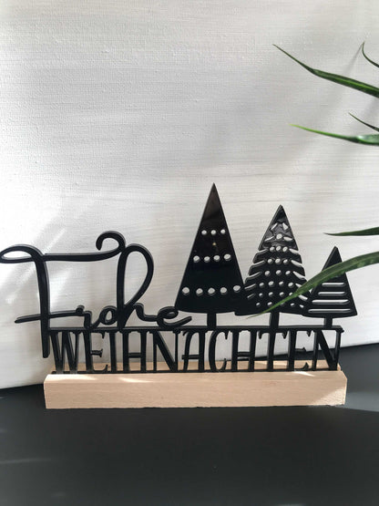 Edler "Frohe Weihnachten" Schriftzug aus Acryl und Holzklötzchen, festliche Weihnachtsdekoration.